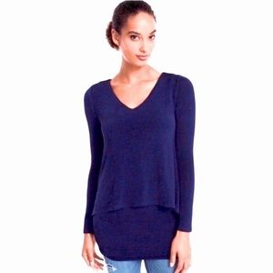 WHBM Shimmery Officer Blue Double-Layer Tunic Top | Sz XS